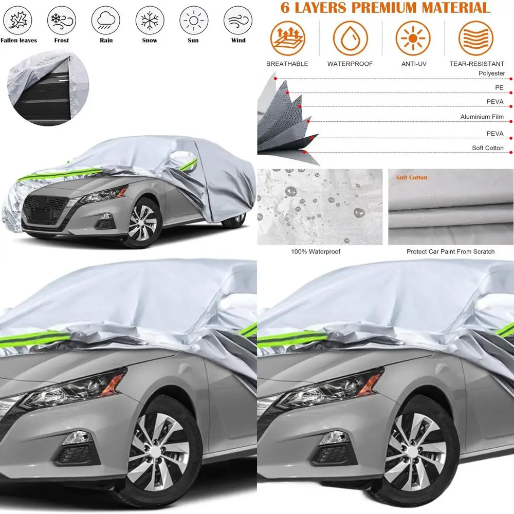 

6-слойный серебряный автомобильный чехол на заказ для Nissan Altima 2002-2025 гг., защищенный от атмосферных воздействий, с дверью на молнии и ветрозащитными лентами