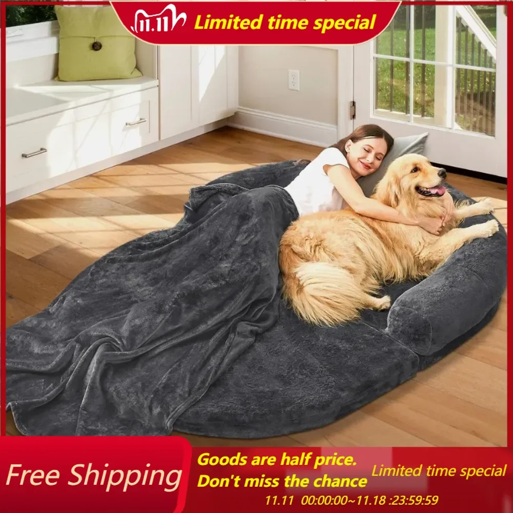 Human Dog Bed for Adult People, Large Gaint Shared Bed Foldable Adjustable Flufelbed Standard Cloud Bed with Memory Foam