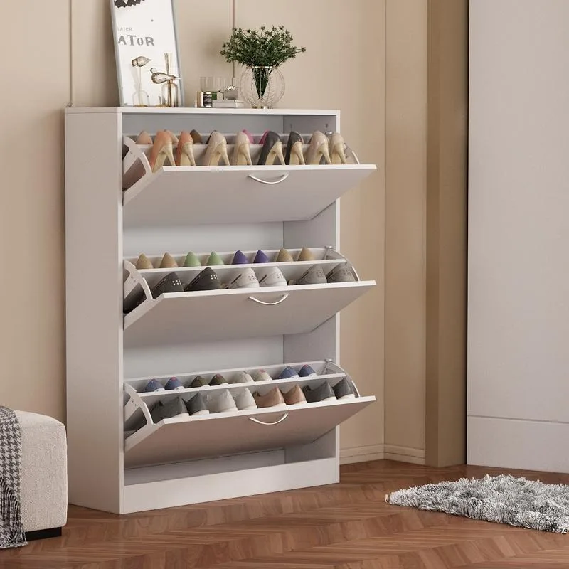 Modern Shoe Storage Cabinet with 3 Flip Drawers, Wood 3-Tier Shoe Rack Storage Organizer, White