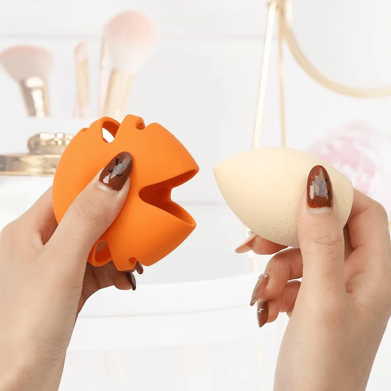 2pcs Cosmetic sponge holder, beauty mixer holder, travel cosmetic sponge storage box, silicone shatterproof cosmetic sponge box.