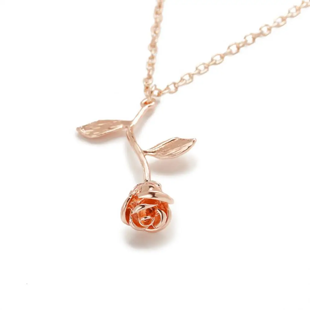 Necklaces Woman Trend 2024 Women Fashion 3D Rose Flower Pendant Alloy Chain Necklace Valentines Day Jewelry