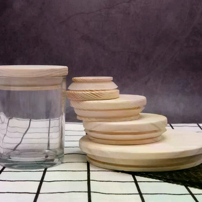 Lids Silica Gel Circle Seal Up Cover Pine Wood Cover Flower Wood Cover Seal Up Cani Storage Jar Handmade Candle Cup Lid Wooden