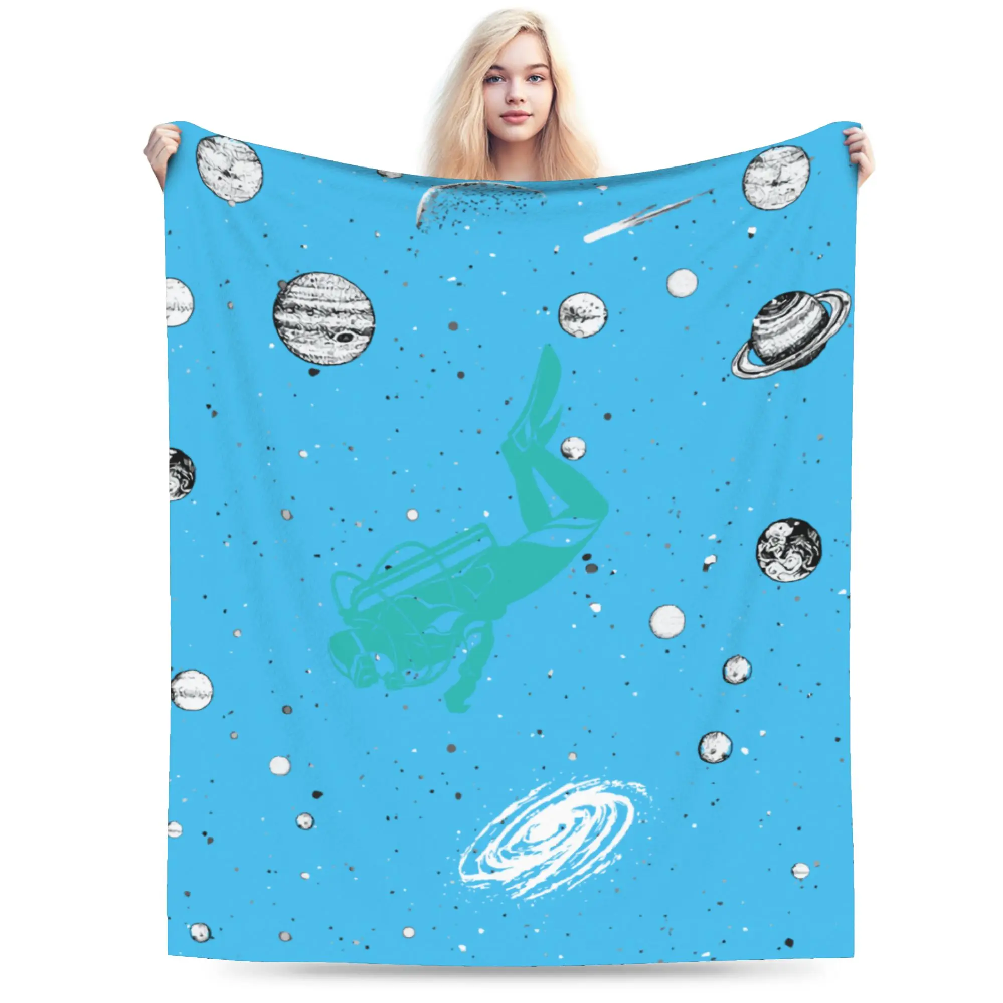 Custom Scuba Diving In Saturn Solar System Space Blanket 3D Printed  Flannel Fleece Dive Diverfor Travel Bedroom Couch Quilt