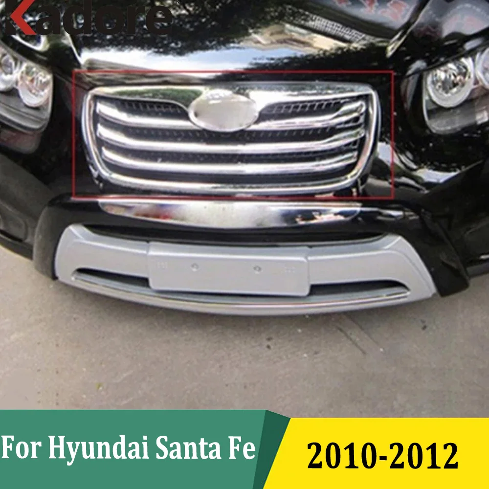 For Hyundai Santa Fe 2010 2011 2012 ABS Chrome Front Center Grille Around Trim Racing Grill Strip Accessories Car Styling