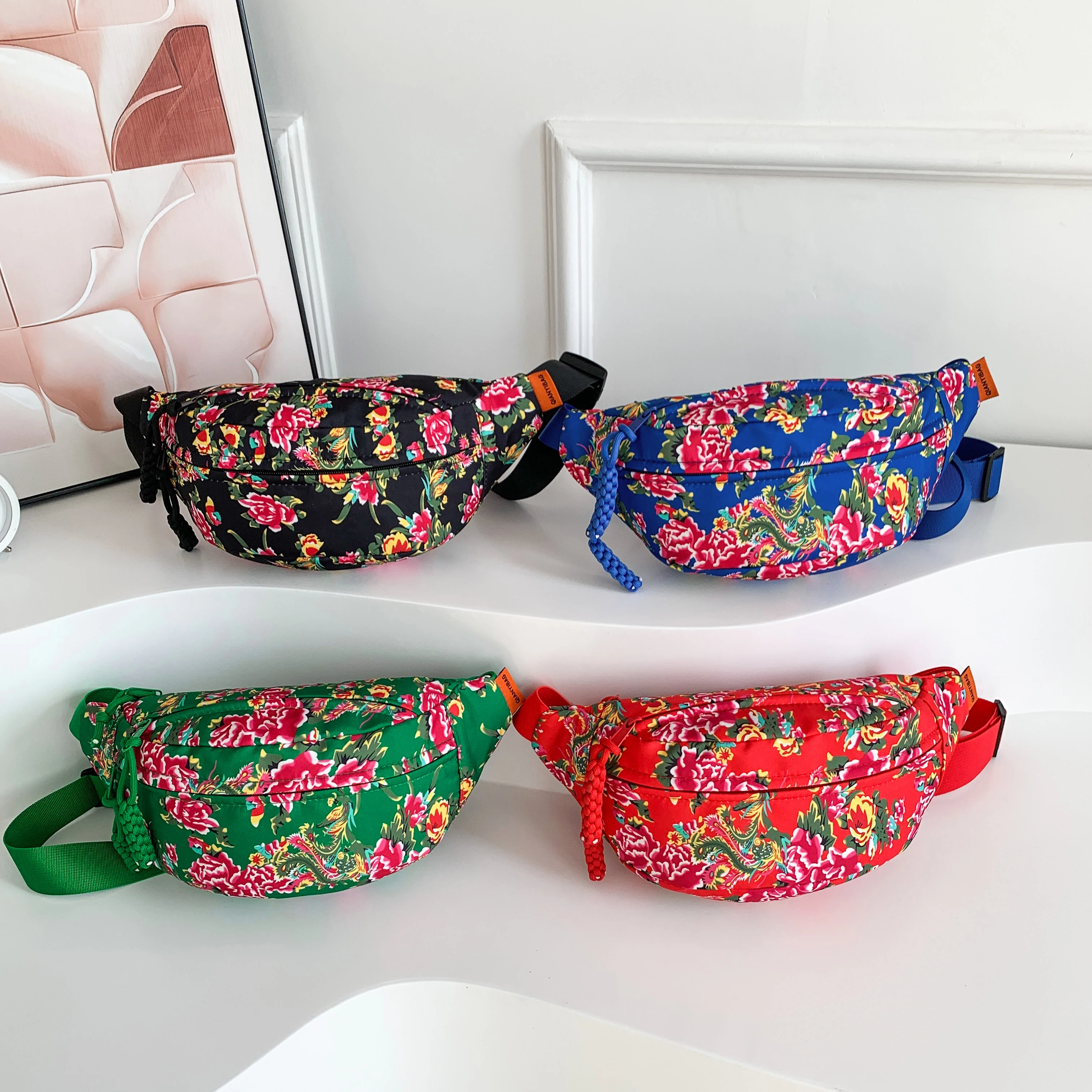 2024 new Chinese windchest bag Northeast big flower single shoulder crossbody bag personality all fashion Fanny pack women