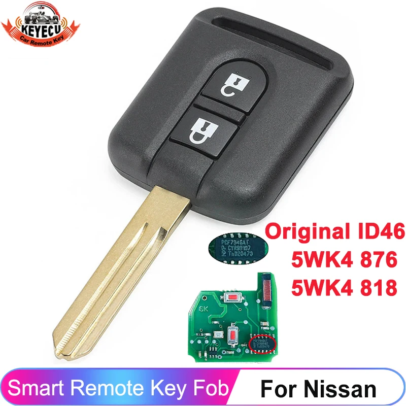 KEYECU 2 Buttons 5WK4 876/ 818 433MHz PCF7946A ID46 Chip For Nissan Elgrand X-TRAIL Qashqai Navara Micra Note NV200 Remote Key