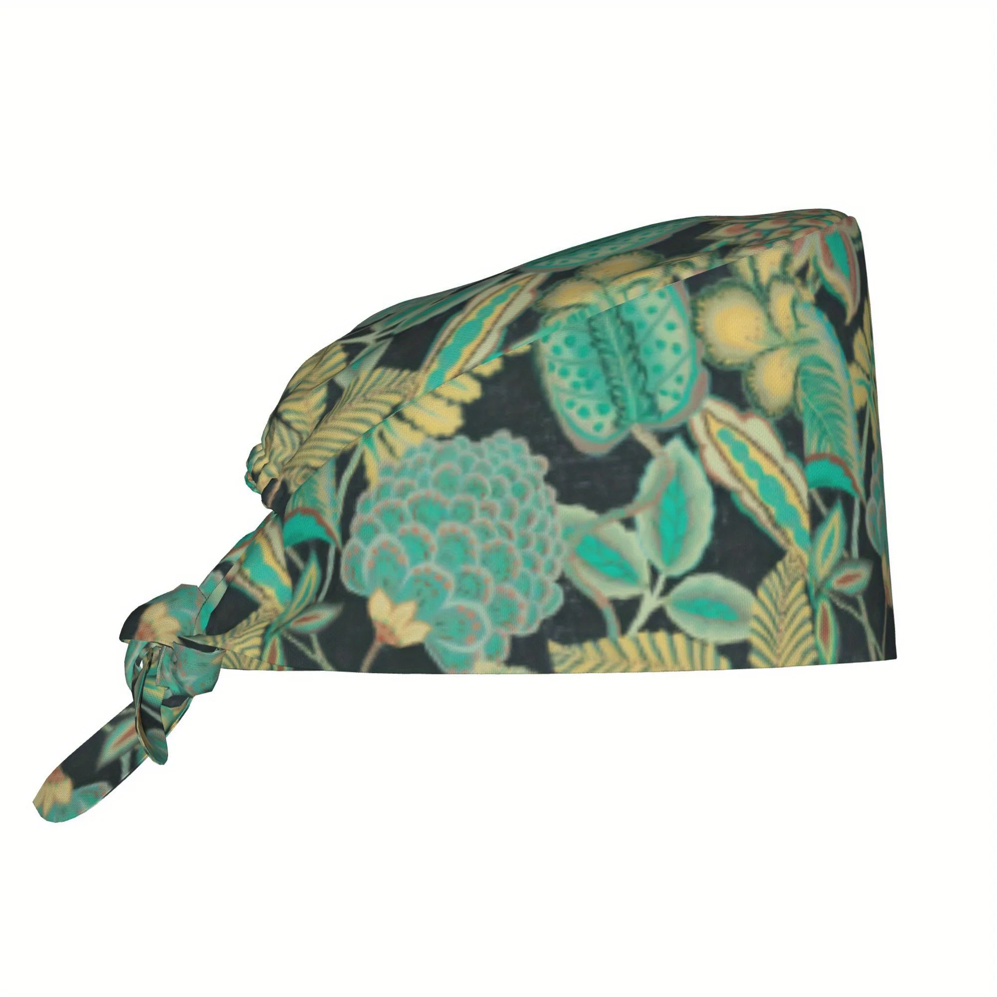 1pc Flower Women's Stylish Printed Work Cap - Lightweight Adjustable Skull Cap, Tie-Back Nurse Hat, Dustproof Chef & Cooking Cap