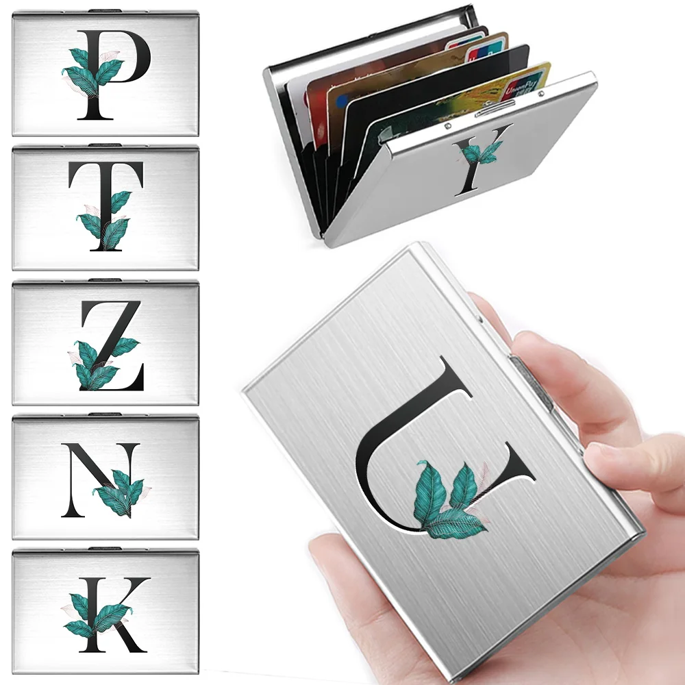 

Ultra-thin Women's Card Holder Credit Card Holder Unisex Metal Hard Shell Card Case Convenient Travel Wallet Leaf Pattern Print