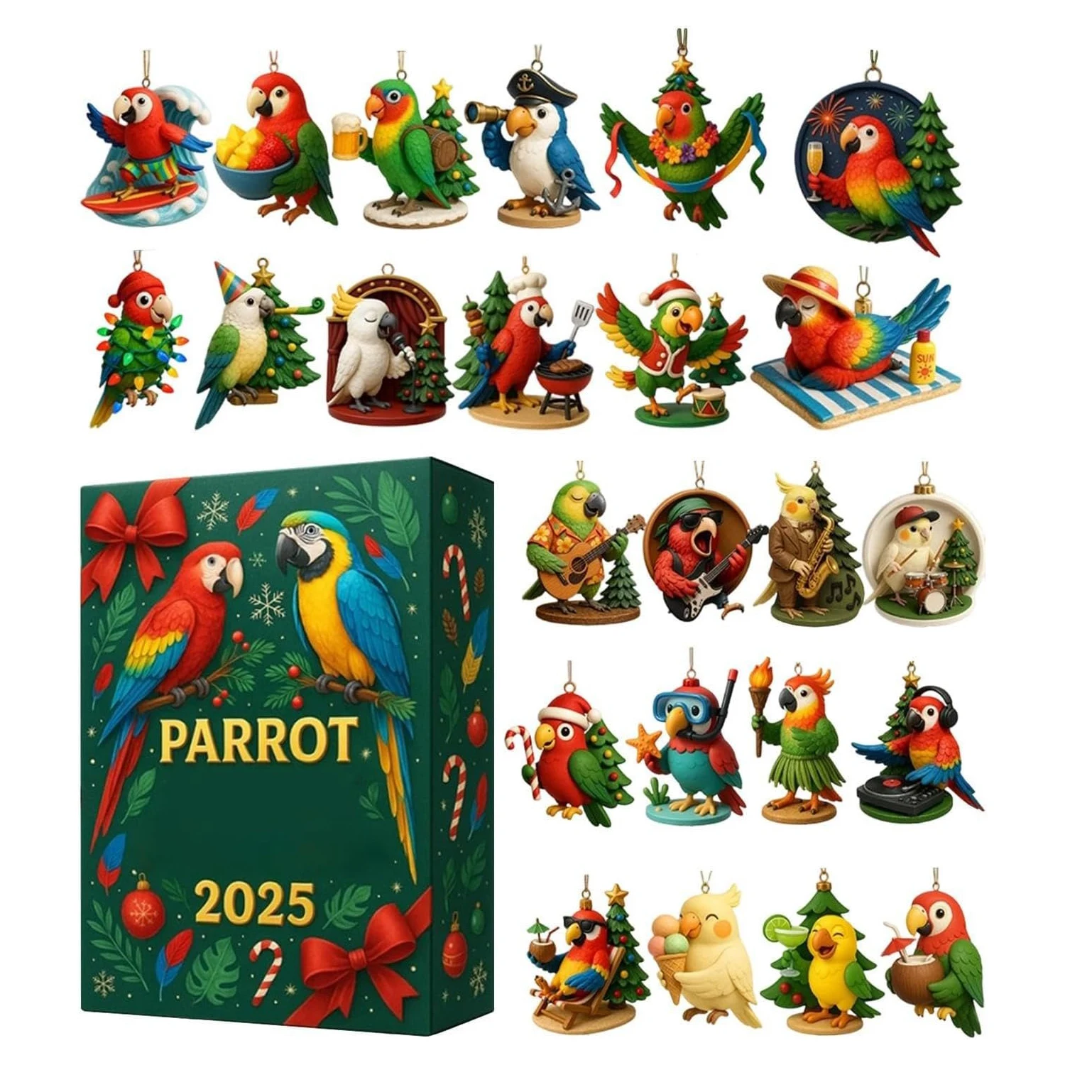 الطيور عيد الميلاد التقويم عالية الجودة عيد الميلاد العد التنازلي التقويم الببغاء الطيور زينة لطيف الببغاء تقويم القدوم للهدايا #2
