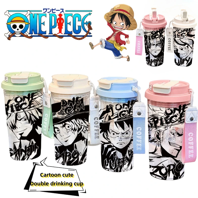 Neuer One Piece Monkey· D·Ruffy Roronoa Zoro Anime Peripherer Cartoon Niedlicher Wasserbecher Student Große Kapazität Praktischer Strohhalmbecher