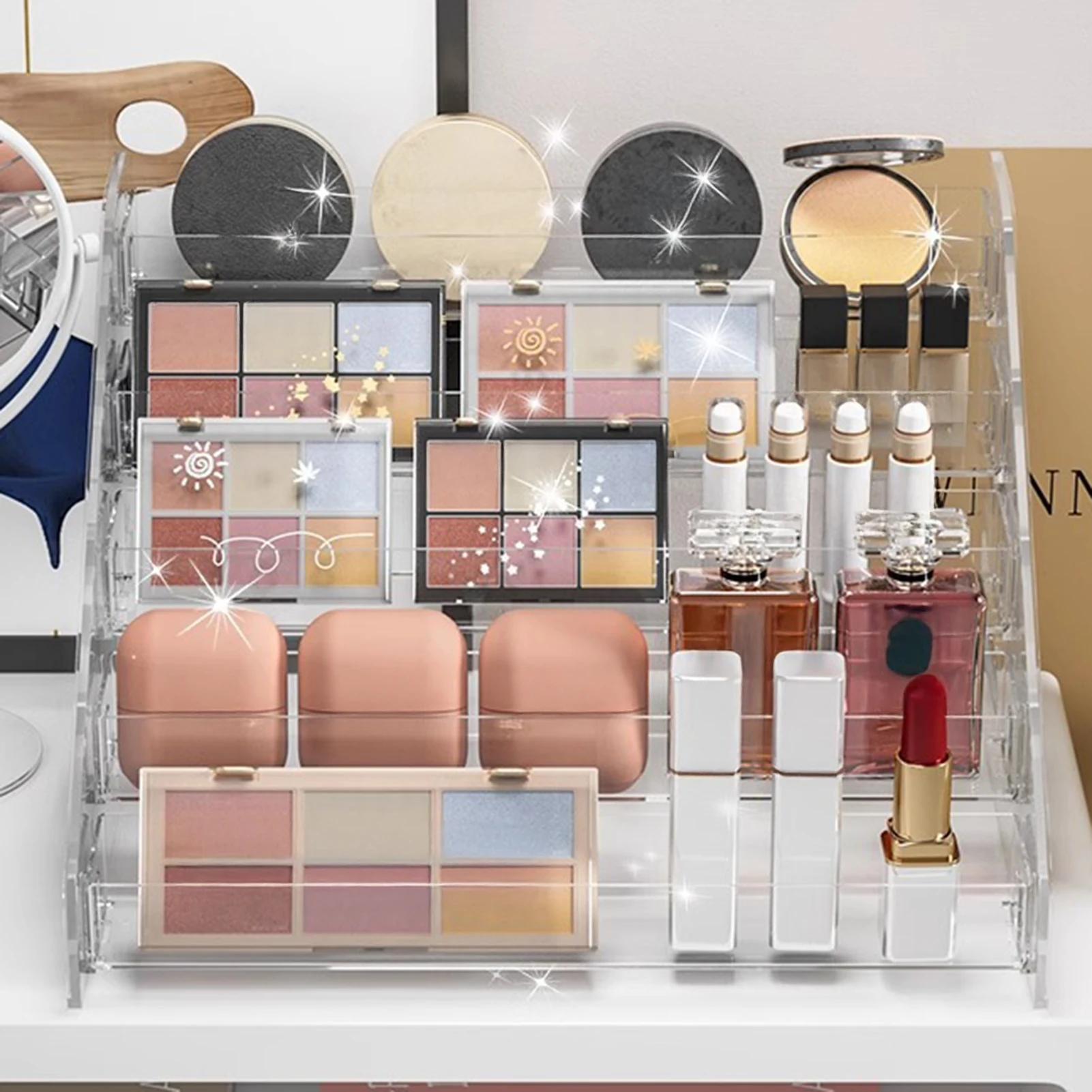 3-7 Ebenen Transparenter Kunststoff Kosmetik-Organizer Präsentationsständer Klare Aufbewahrungsbox Make-up Pinsel Lippenstifte Halter Desktop-Aufbewahrung – Detail 2