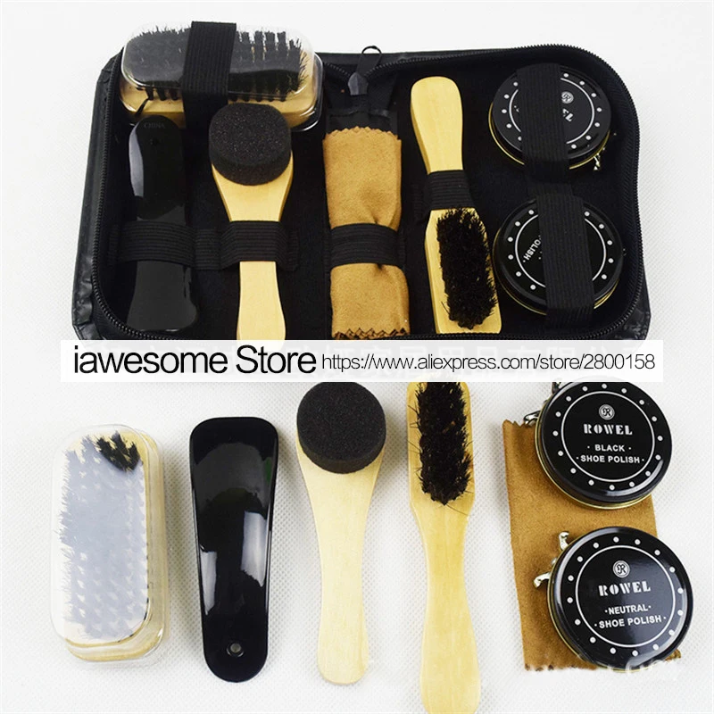 Professional Shoes Care Kit Portable For Boots Sneakers Cleaning Set Polish Brush horn Shine Polishing Tool For Leather Shoes