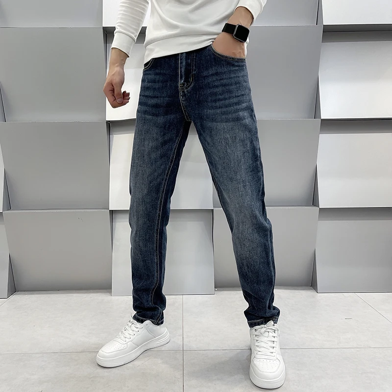 2024new light luxury jeans men's fashionable all-match simple classic trendy high-end men's stretch casual slim pants