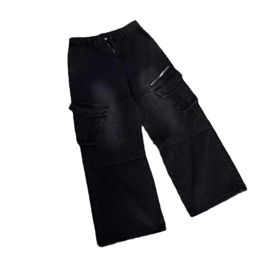 กางเกงยีนส์ขายาวฮิปฮอปหลวมฤดูใบไม้ผลิและฤดูใบไม้ร่วงของผู้ชายพร้อมกระเป๋าซิปขนาดใหญ่ของแบรนด์แฟชั่น High Street สไตล์ชุดทํางาน