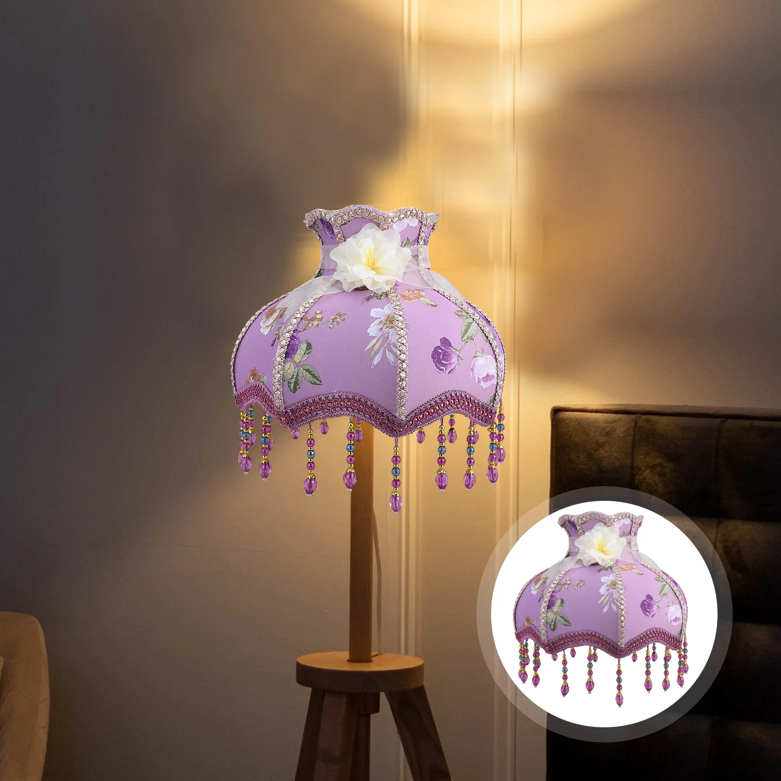 

Purple Lilac Beaded Lace Lampshade Wall Light Shades Bell Desk Small Replacement Floor Barrel