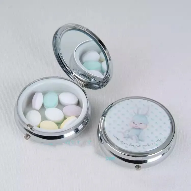 Cute and portable circular cartoon portable mini metal medicine box jewelry earring box storage box