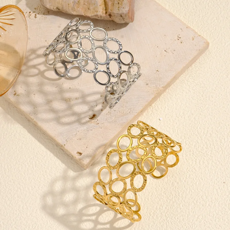 

Large hollow bracelet, stainless steel bracelet with water-resistant rating, exaggerated metal jewelry unique gift