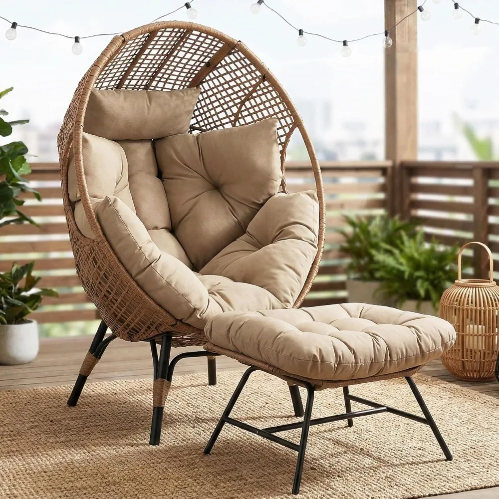 Rattan Egg Chair with Ottoman 3