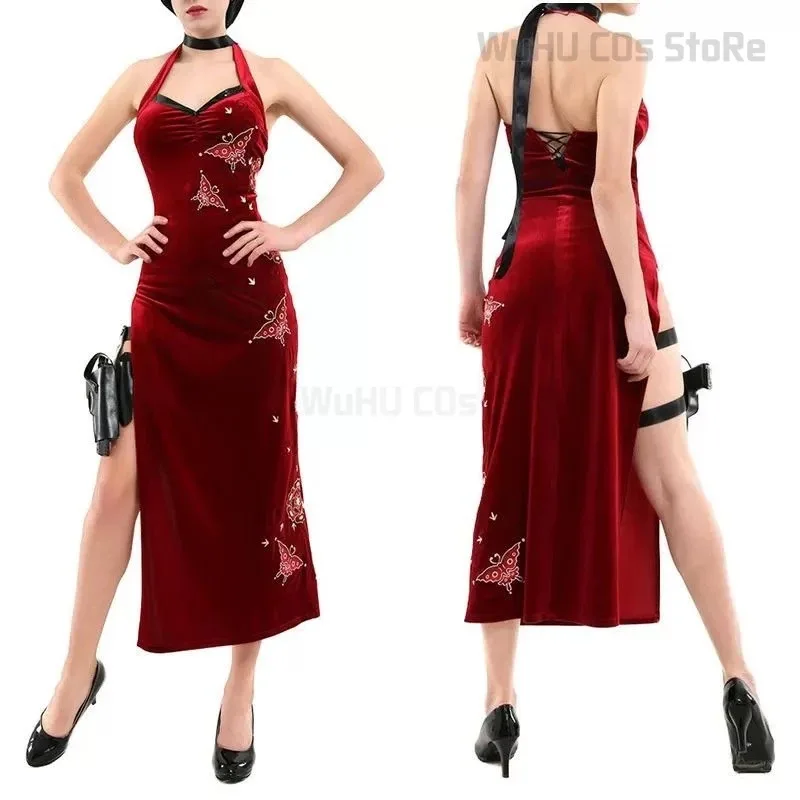 Disfraz de Resident 4 Ada Wong para mujer, vestido rojo Cheongsam malvado, disfraz de Carnaval de Halloween, traje para mujer y niña; 3, k8't,