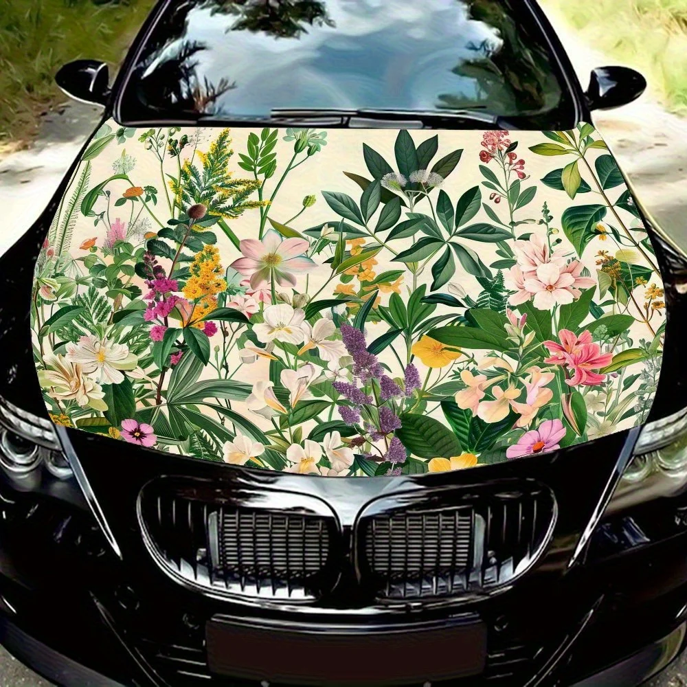 

Grass And Flowers Sticker For Car Hood - High Quality Heat Resistant Vinyl, Beautiful Grass And Flowers Design For Cars, Trucks,
