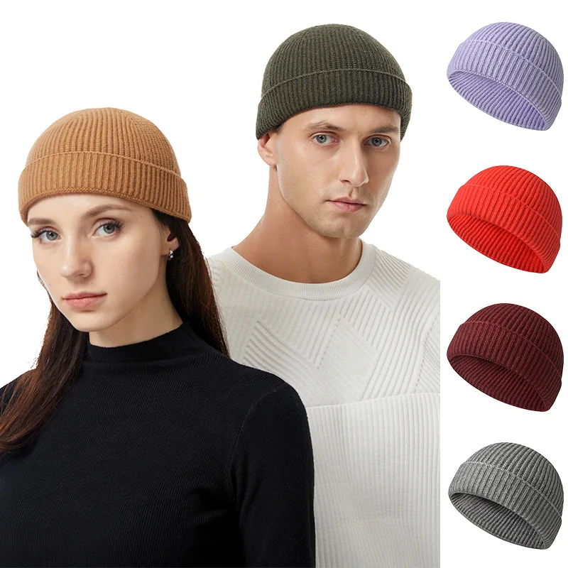 One-Piece Seamless Skullcap Short Autumn and Winter Knitted Woolen Cap Men's and Women's Warm Beanie Hat Yuppie Sailor Hat