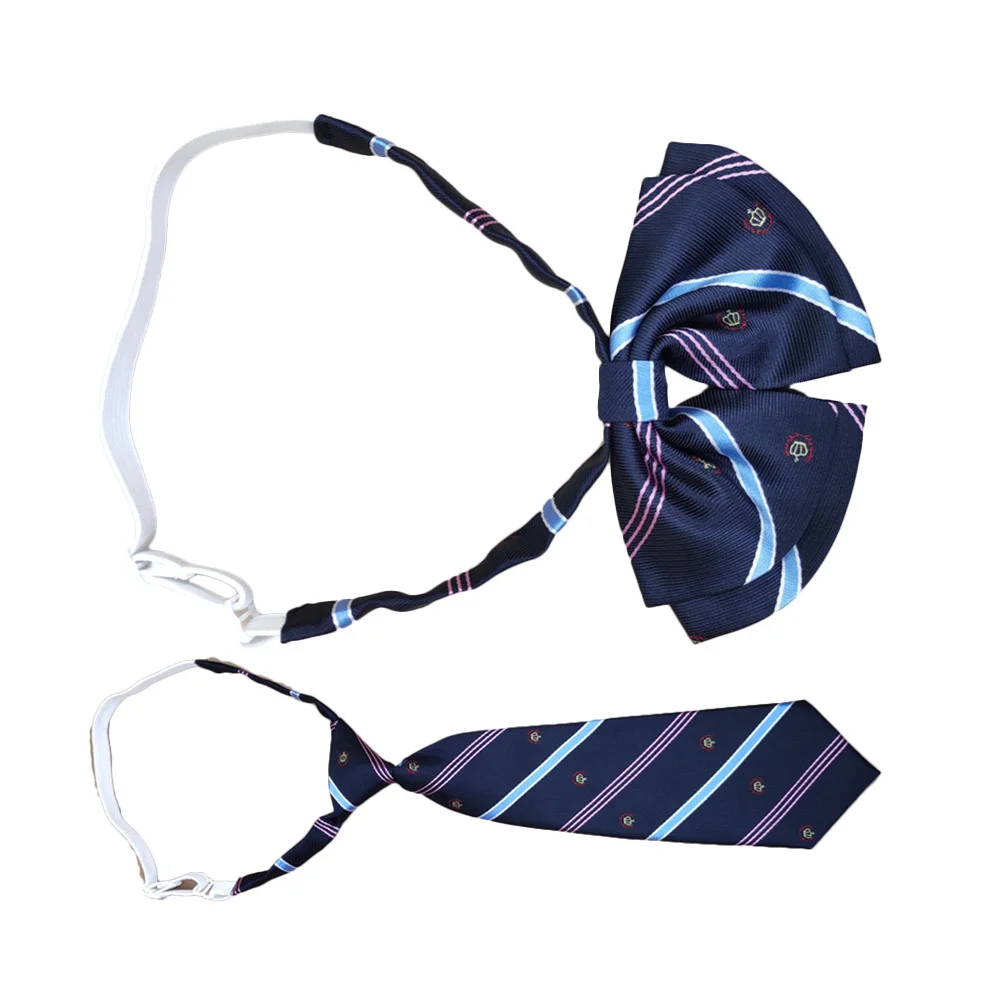 Conjunto de corbata y pajarita para Cosplay, uniforme decorativo japonés Jk, patrón de rayas, disfraz de fiesta, corbata semicircular de 27cm, 2 uds.