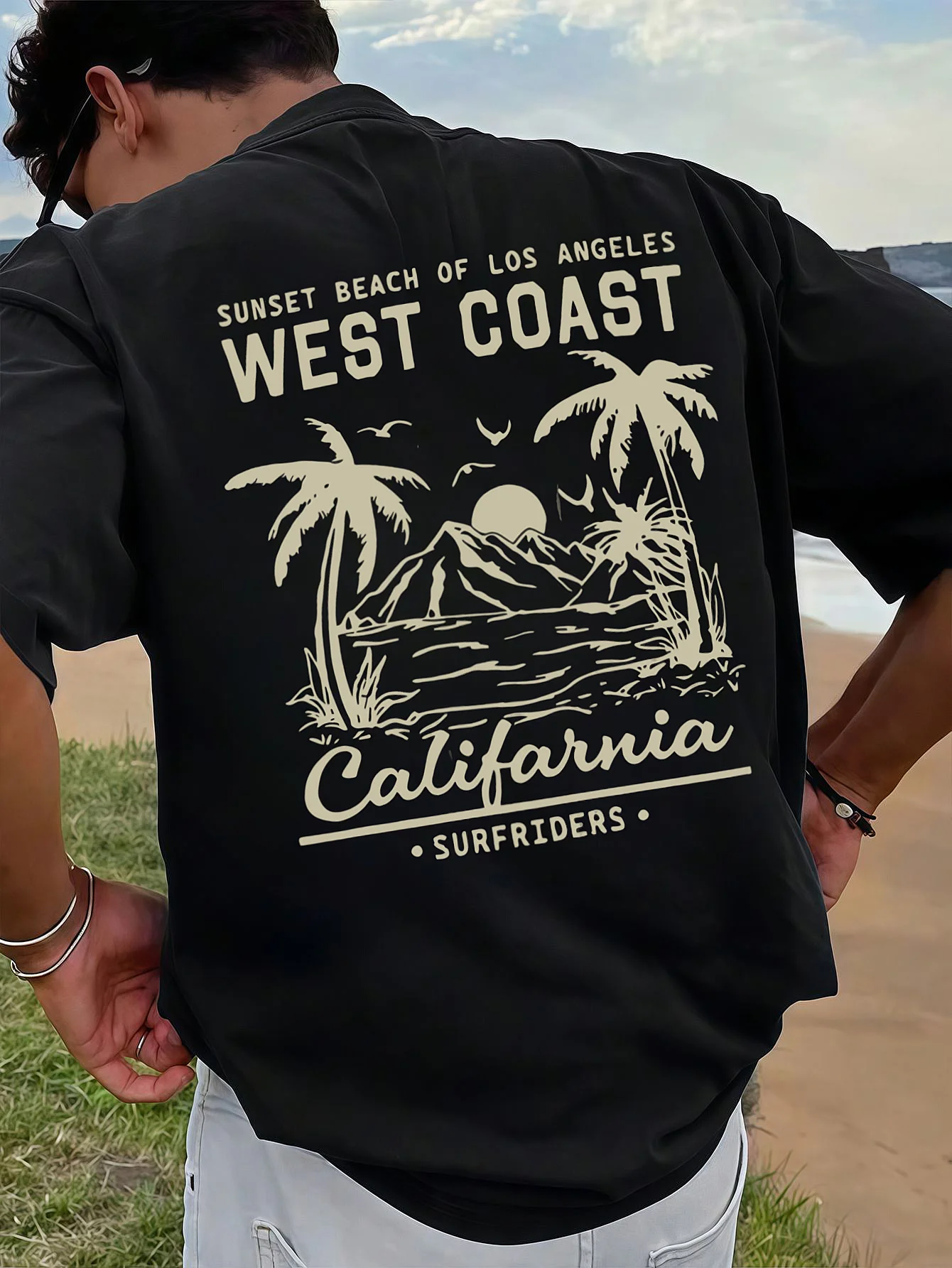 

Coastal Vintage Clothing Palm Trees Graphic Tee Top English Text and A Tree Design T-shirt Unisex Crew Neck Short Sleeve Tee