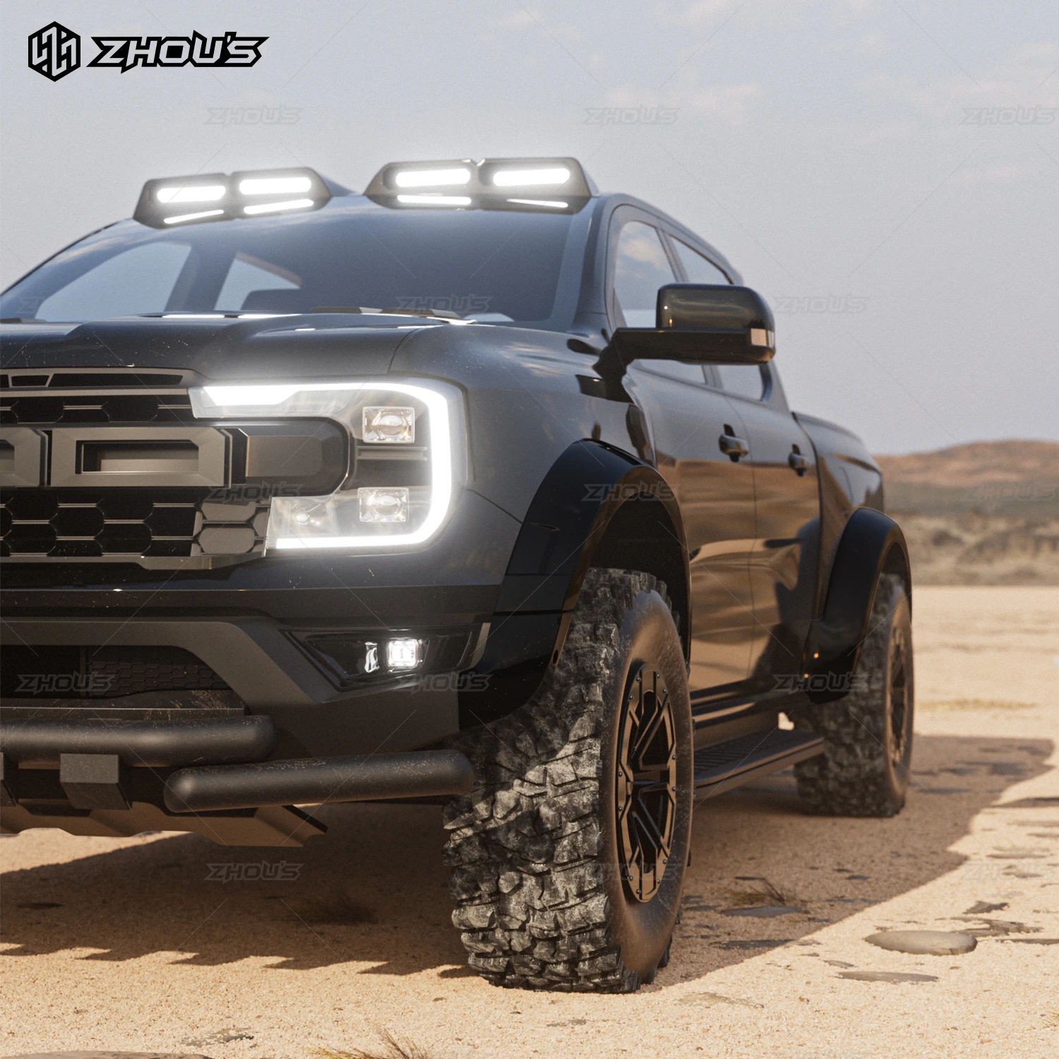 Car Exterior Accessories Off-road Extension Fender Flare Black Wheel Arches for ford Ranger raptor Wide Fenders