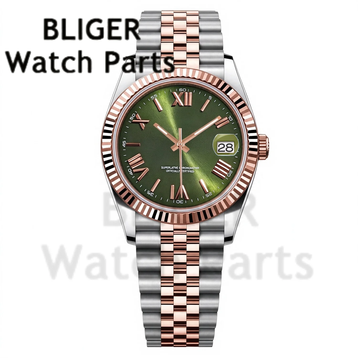 BLIGER Luxury Custom Logo Two Tone Rose Gold DD36 DD40 Men Automatic Watch NH35 Mechanical Wristwatch Sapphire Mirror Waterproof