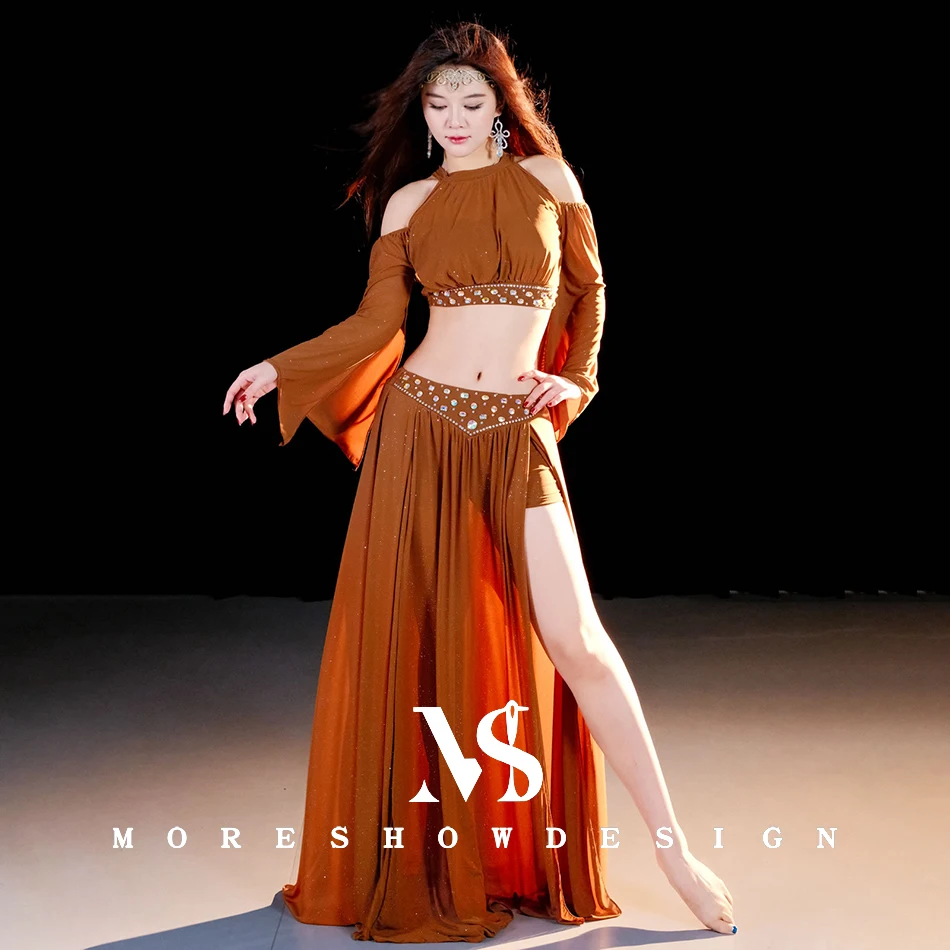 Belly Dance Costumes For Women Top + Skirt Long Sleeves Dance Wear Performance Clothings Set Practice Clothes Dance Outfits Suit image 6