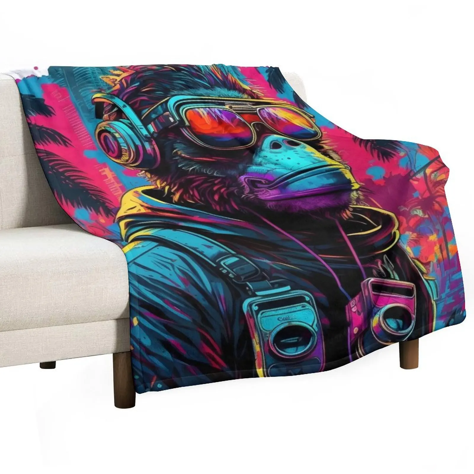 

Colorful Ninja Monkey Adventure Throw Blanket Decorative Throw Custom Hairy blankets and throws Blankets