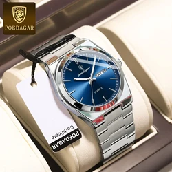 POEDAGAR Classic Luxury Watch For Man Waterproof Luminous Date Week Stainless Steel Watch Casual Quartz Men's Watches wholesale