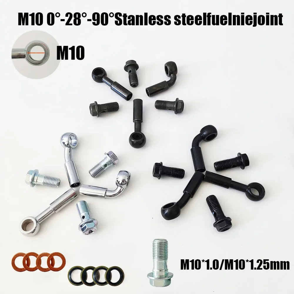 

10mm Hydraulic Brake Hose Fitting Ends Adapter Fuel Pipe Joint M10x1.0 or M10x1.25 Banjo Bolt Motorcycle Banjo Screws 0°-28°-90°