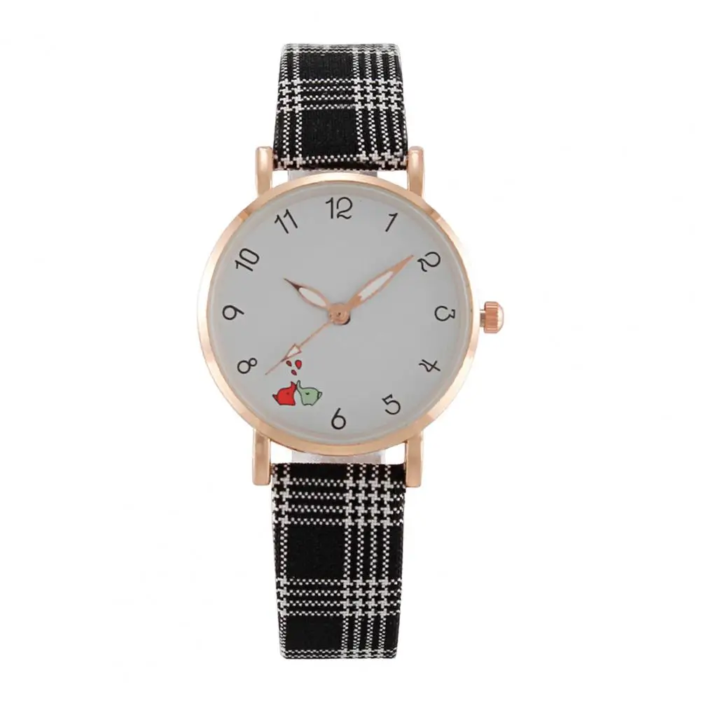 Women's Quartz Plaid Strap Watch Elegant Ladies Round Dial Wristwatch High-precision Quartz Movement Timepiece For Daily Office