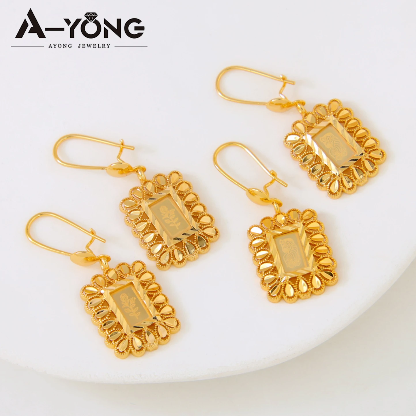 AYONG Arab Luxury Dangle Earrings 21K Gold Plated Dubai Elegant Drop Earring for Women Fashion Wedding Party Jewelry Gift
