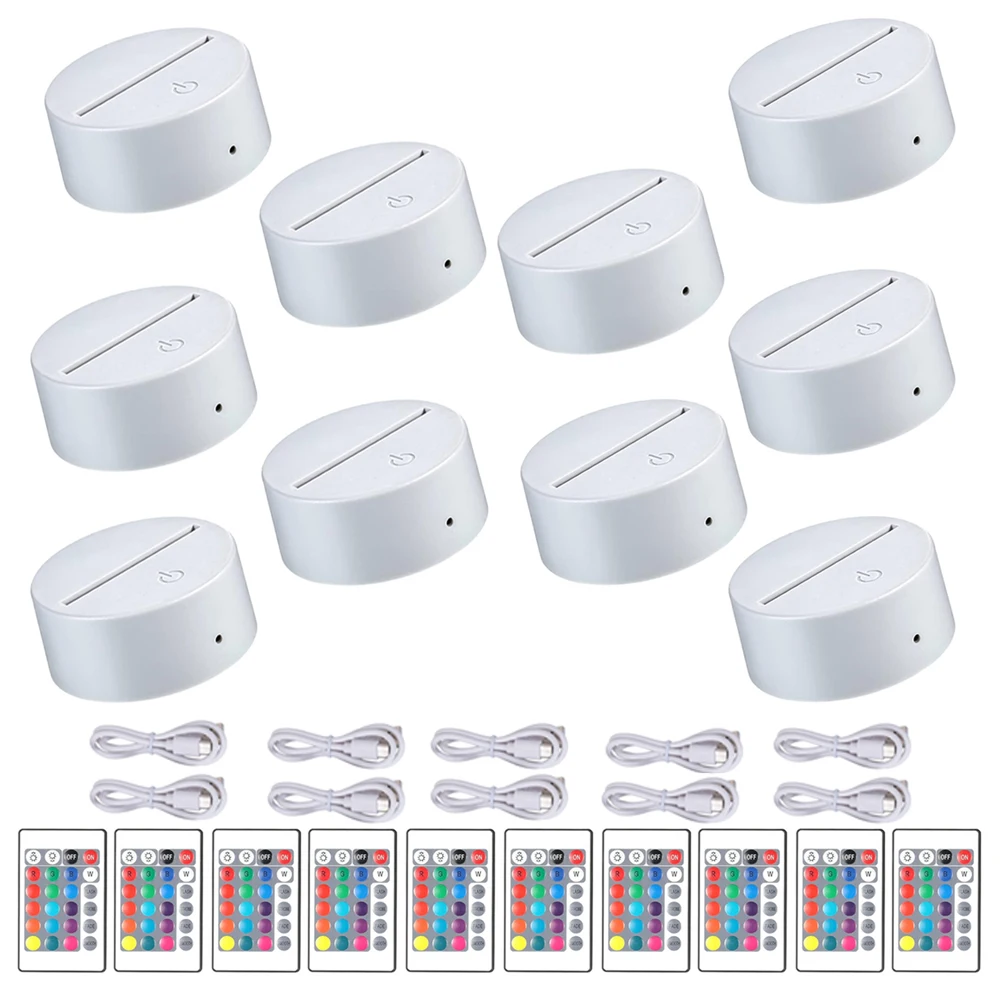 10pcs 3D LED Light Holder Acrylic Board Ligh Base 16 Colors Dimmable ABS USB Remote Control Desk Lamp Vertical Light Station