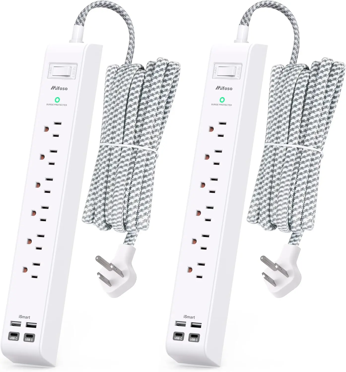 

Комплект из 2 удлинителей по 3 метра с 6 розетками, 4 USB-портами, защитой от перенапряжения, плоским штекером для дома и офиса