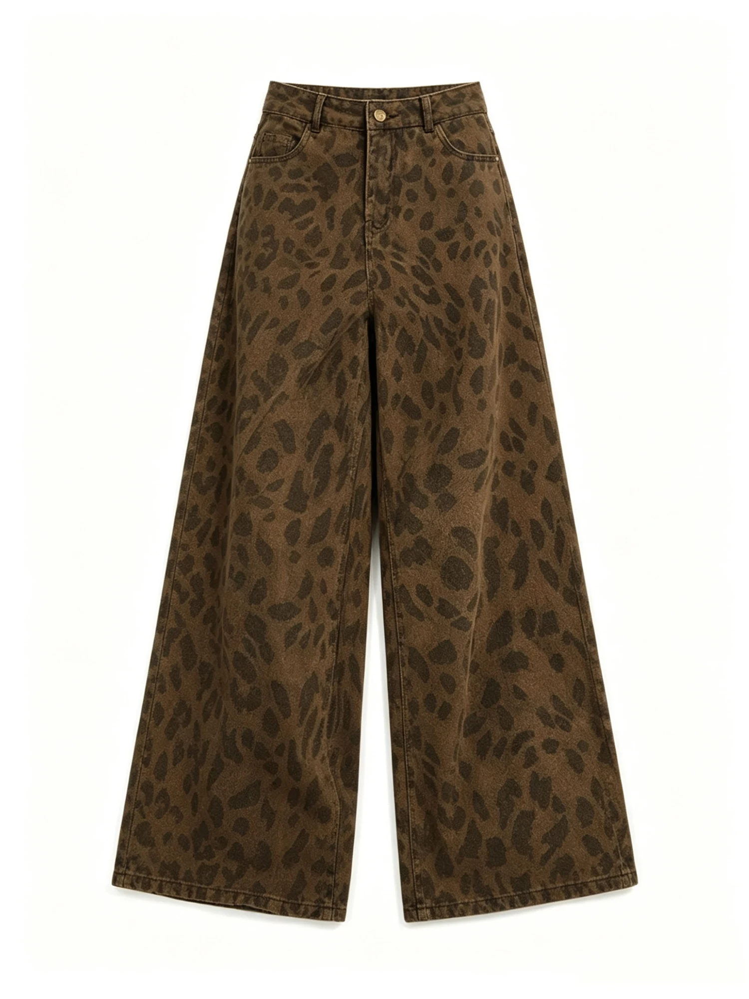 

Women's Brown Y2k Gyaru Leopard Jeans Vintage Hiphop Grunge Punk Oversize Jeans Pants Baggy Straight Wide Leg Denim Pants Summer
