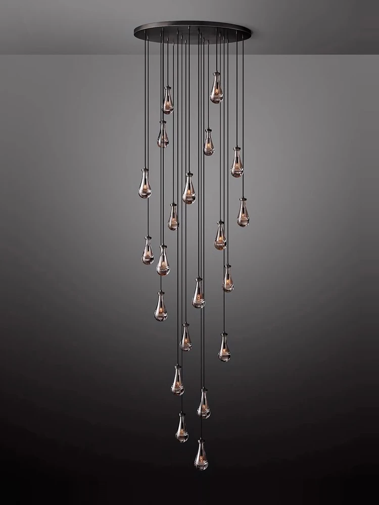 

Nordic style Black glass droplet high ceiling Chandelier E14,Lustre Suspension Luminaire Staircase Hanging Pendant Decoration