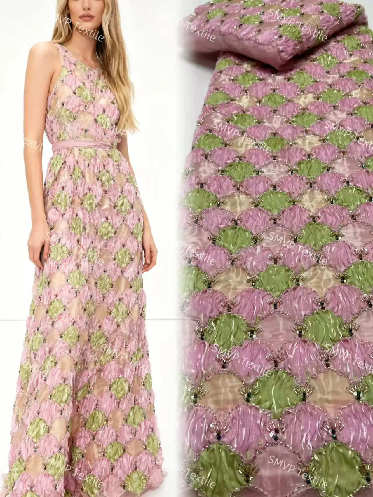 

Latest Nigerian African Beaded Lace Fabric High Quality Sequins Embroidery African French Lace Fabric For Sewing Dress 5 Yards