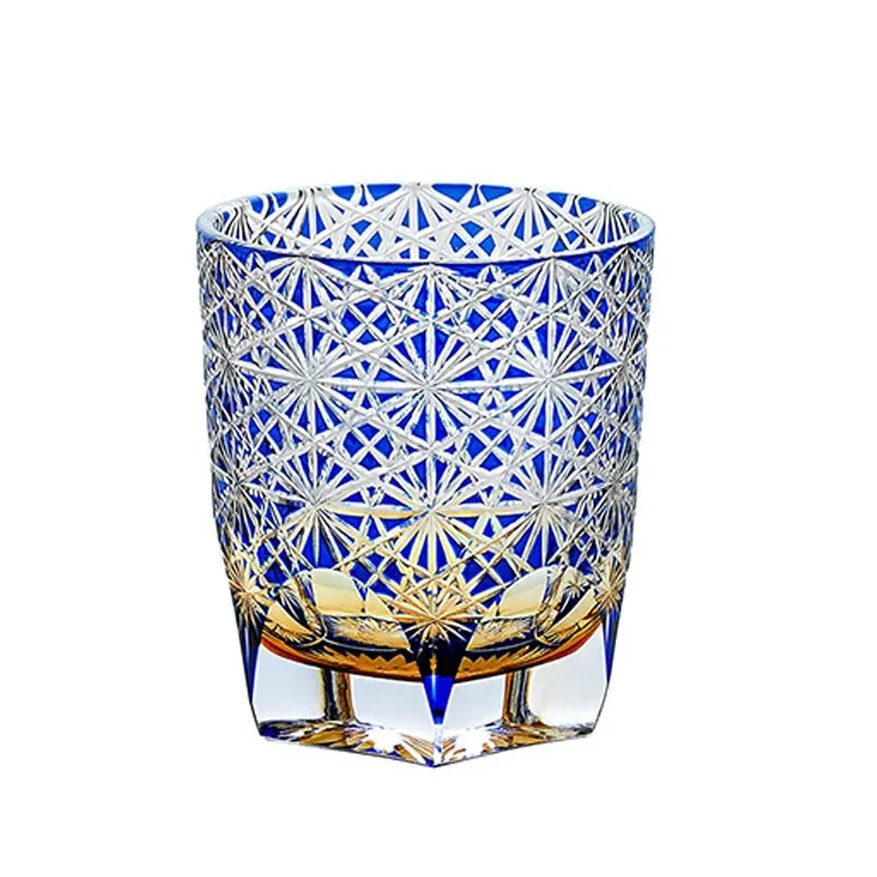 

Edo cut seeds pink and blue daisies gradual change crystal glass whiskey wine glass gift cup master cup gift handmade