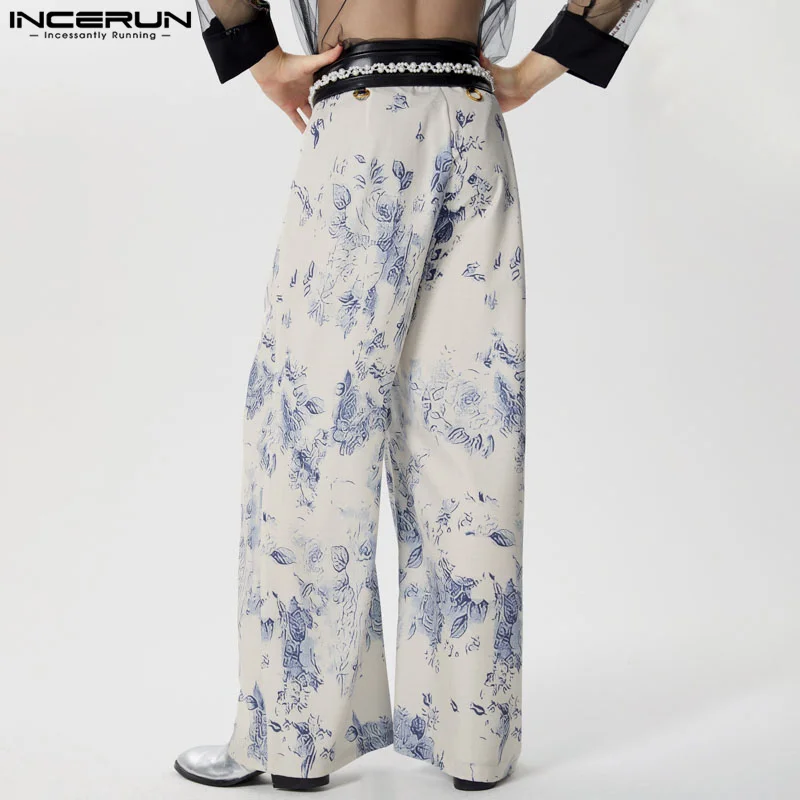 Summer INCERUN 2024 Men Wide Leg Long Pants Floral Printed Trousers Fashion Party Casual Streetwear Men Clothing S-5XL Oversized