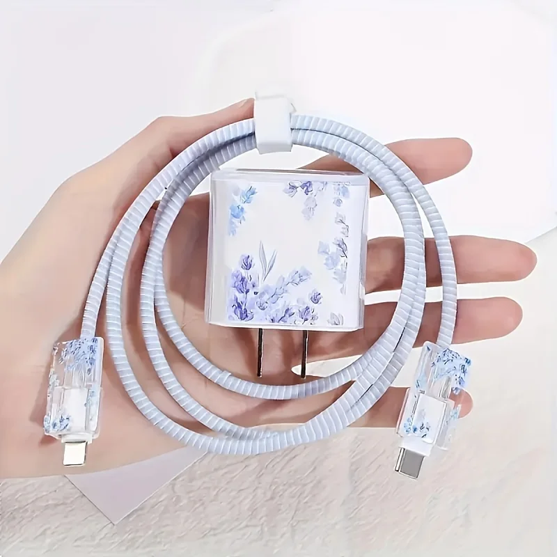 5-Pack Flower Charger Cable Protector Sleeve with Wind Bell for iPhone - Charging Cord Wrap Accessory for Preventing Breakage