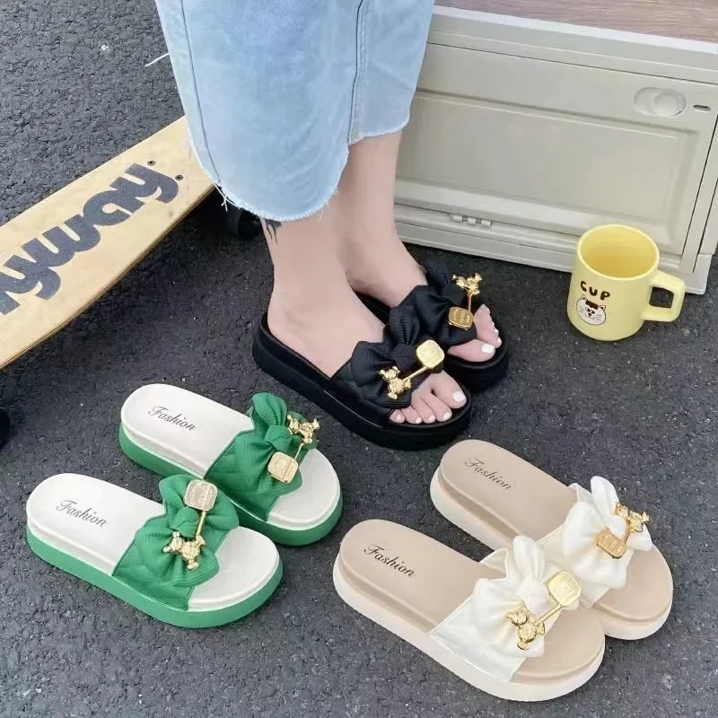 New Fashion Bowknot Women\'s Slippers Summer Women Slippers Indoor Outdoor Flip Flops Beach Shoe Home Non-slip EVA Slippers