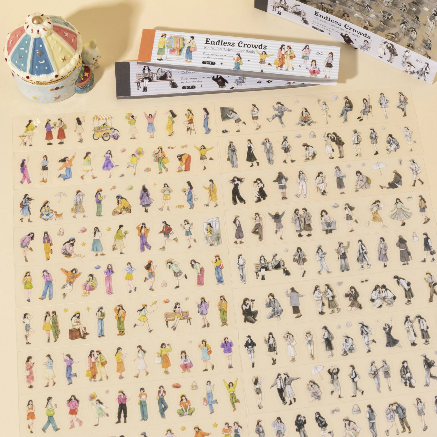 30sheets Crowd of People Series Kawaii Casual Girls PET Strip Die cut Stickers Book DIY Scrapbook Aesthetic Stationery Stickers