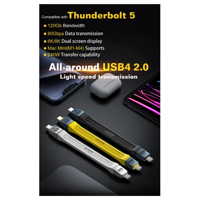 Новый кабель Usb4 2.0 80 Гбит/с Gen4 Usb C к Egpu 16K Pd 240 Вт односторонний короткий кабель 120 Гбит/с