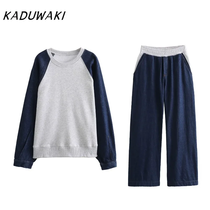 KADUWAKI أزياء المرأة 2 قطعة مجموعة الدنيم البلوز بلوزات و خمر مرونة عالية الخصر السراويل الإناث شيك سيدة فستان أطفال مع سروال داخلي