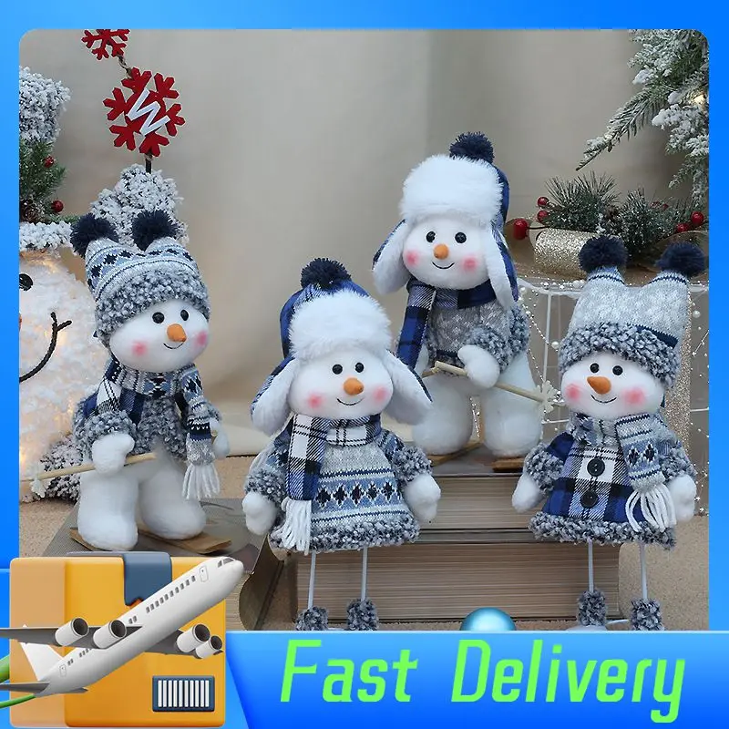 

Cute Blue Snowman Dolls Christmas Tree Ornament Plush Doll Toys Merry Christmas Decorations For Home Xmas Gift Festival Decor