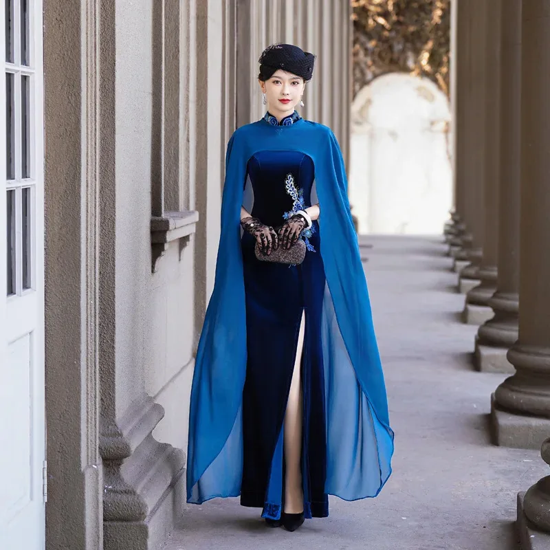 

Новинка-5XL, сексуальное женское Ципао в китайском стиле, большие размеры, Cheongsam, винтажное классическое китайское платье, длинное платье с драконом и фениксом, Vestidos2025