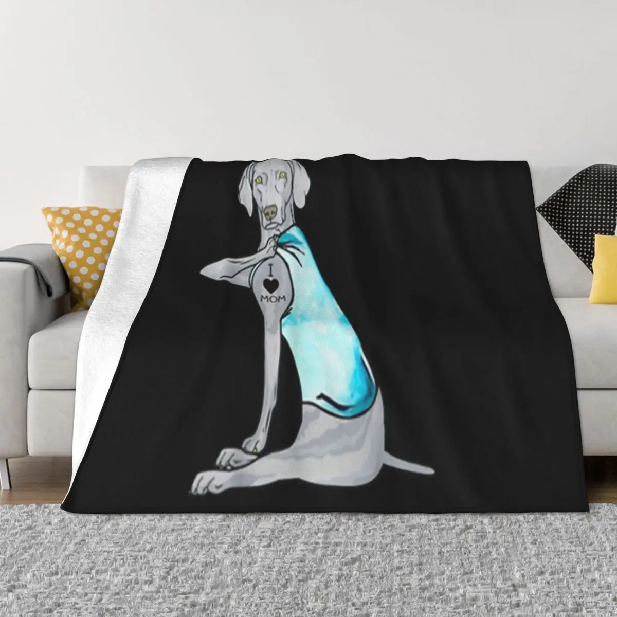 Awesome Funny Weimaraner Dog I Love Mom Tattoo Weimaraner Lover Gift Punk Men Throw Blanket